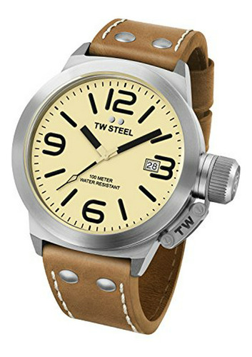 Reloj Tw Steel Canteen Cuero Con Esfera Amarilla