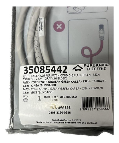 Patch Cord Cat 6a 2,5 Mts Furukawa 35085119 En Palermo
