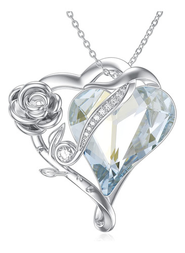 Iiw Collar De Corazón Con Colgante De Cristal De Rosa De Pla