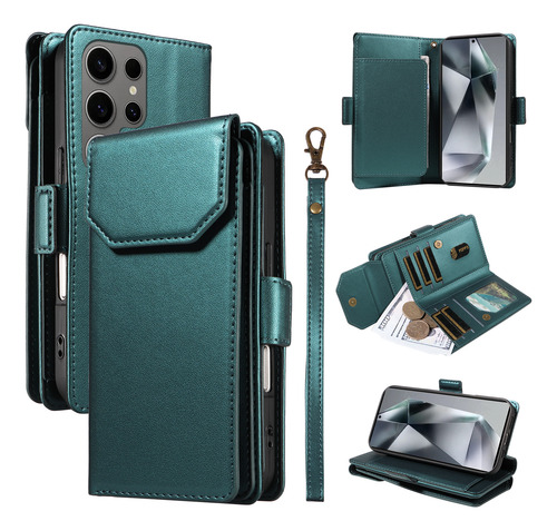 Funda Para Samsung Galaxy Serie A De Piel Sintética Con Múltiples Ranuras, Soporte Antivibración Y Otras Funciones, Color Verde