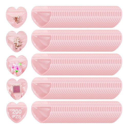 200 Bolsas De Embalaje De Corazón Bolsas De Joyería En Forma Rosa Pálido Corazones