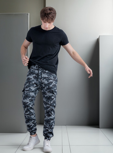 Jogger Elastizado Cargo Camuflado Verde Y Gris