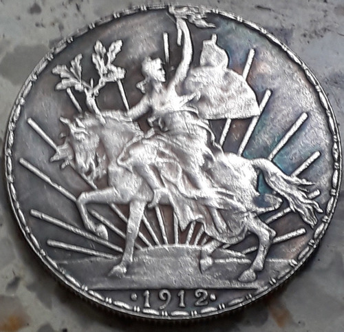 Moneda Replica 1 Peso Caballito Fecha 1912 Plateado 