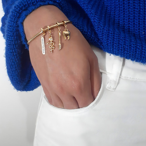 Pulseira Berloques Odontologia Banhada A Ouro 18k Premium