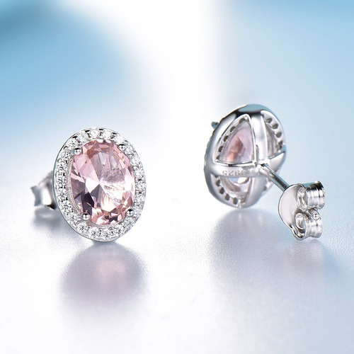 Aretes Pendientes De Plata 925 Con Gema De Morganita Mo1