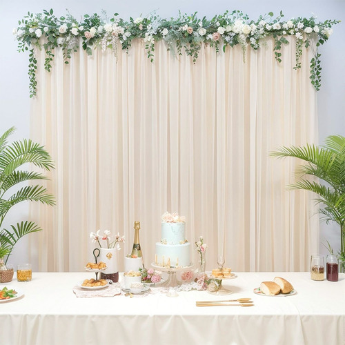 2pzs Cortinas De Malla Multicolor Decoración Boda Cumpleaños Color Beige