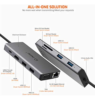 Hub Usb C, Hub Tipo C, Adaptador Totu 11 En 1 Con Ethernet,