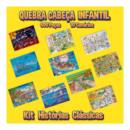 Kit 10 Quebra Cabeça Infantil - Histórias Clássicas - 60 Peças Cada -  Akikola