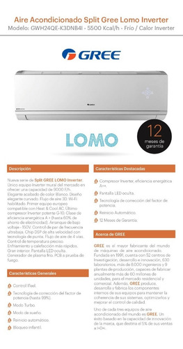 Imagen 2 de 8 de Aire Acondicionado Split Gree Lomo Inverter 5500 Kcal/h
