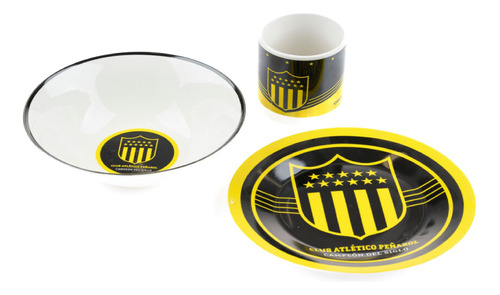 Set De Cerámica 3 Pzas Bowl Taza Plato Peñarol Futbol