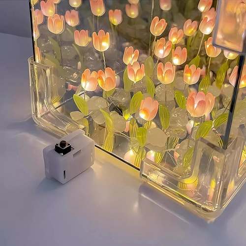 Lámpara De Tulipanes Infinitos Cubo Espejo Para Armar Rosa Rosa Infinito