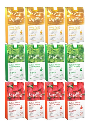 240 Folhas Pronta Corporal Depilflax Morango Hortelã Natural