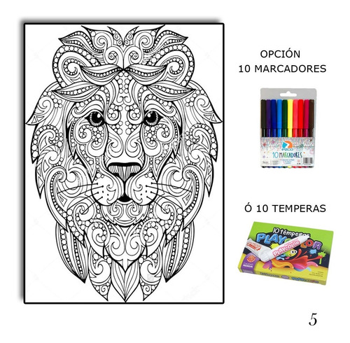 Cuadro P/pintar + 10 Marcadores/temperas Adultos Mandalas