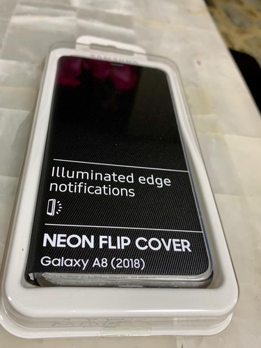 Protector Funda Samsung A8 2018 Neon Flip Cover Negra