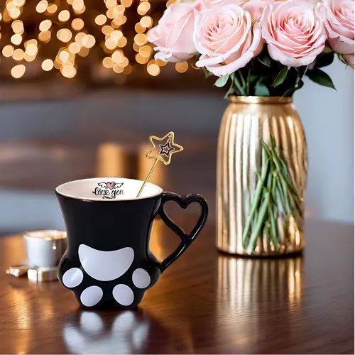 Taza Pata De Gato Con Cuchara (negro)