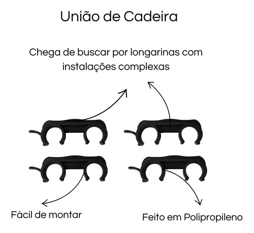 Kit Com 8 União De Cadeiras Iso Tubo Oblongo 16x30 Cor Preto