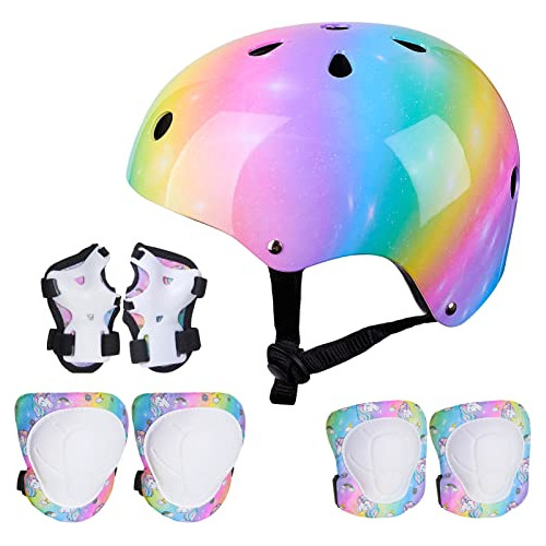 Casco Niños Almohadillas Rodillas De Unicornio Y Almoh...