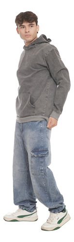 Buzo Canguro De Hombre Jeans Canguro Denim Acid Grey