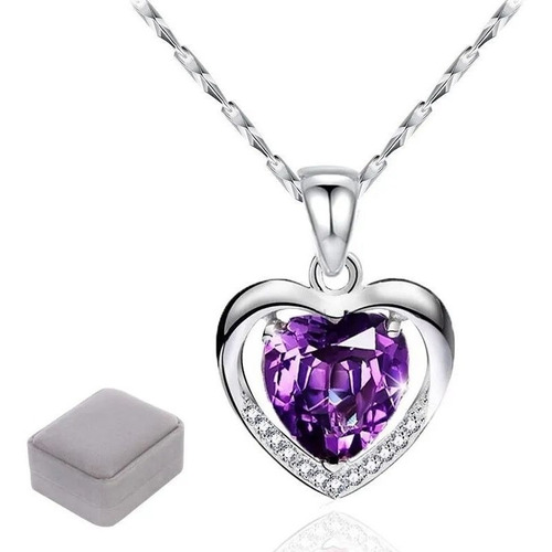 Collar Corazón Morado Dije Regalo Amor Mujer Mama