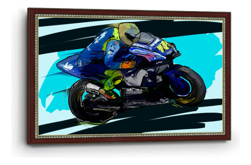 Cuadro Enmarcado Clasico Motociclista Pintura 90x140cm