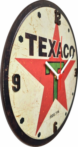 Relógio Decorativo Texaco Mdf Em Alto Relevo Corte Laser Cor da estrutura Creme Cor do fundo Vermelho
