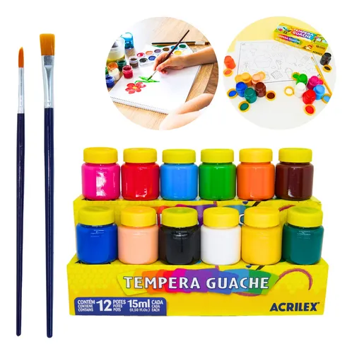 comprar Tinta Tempera Guache Acrilex 12 Cores Pintura + 2 Pincéis comprar Tinta Tempera Guache Acrilex 12 Cores Pintura + 2 Pincéis