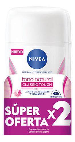 Desodorante Nivea Aclarado Natural Barra 50 Gr X 2 Und