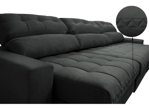 Sofá Retrátil Recli Pocket Cama Inbox Master 3,22m Cinza Desenho Do Tecido Liso