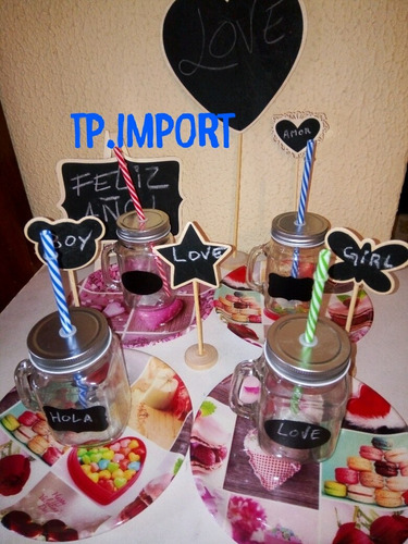 Vasos Mason Jar Vaso Jarra Con Pizarra Y Pitillo Oferta