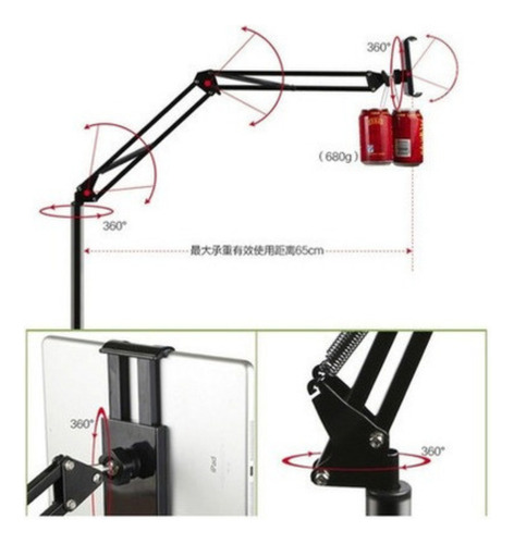 Pedestal Vextab Suporte Articulado P/ Tablet iPad Celular Cor Preto