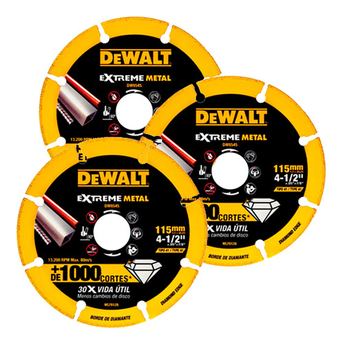 Pack 3 Discos Abrasivo 4-1/2  Corte Diamantado Dewalt Dw8545