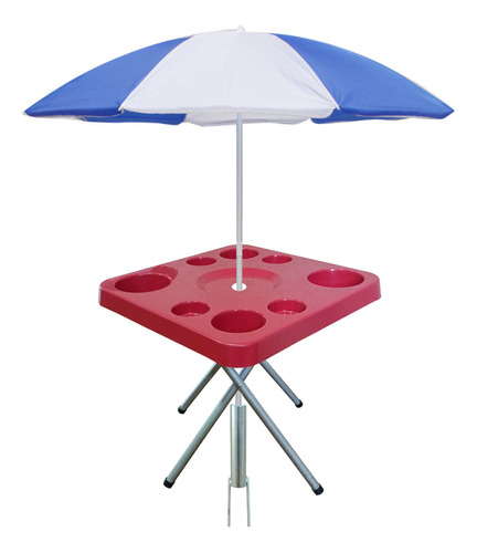 Mesa Petisqueira Praia 44 Cm Dobrável E Sup. Guarda-sol Chão Cor Vermelho