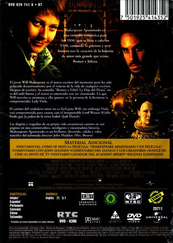 Dvd Shakespeare Apasionado ( Shakespeare In Love ) 1998 - Jo