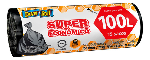 Saco para Lixo 100l Dover Roll Super Econômico 15 Unidades