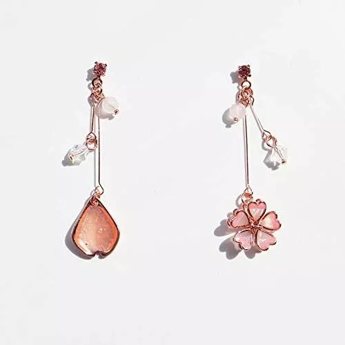 N Pendientes De Hoja De Sakura Con Flor Rosa Pendientes