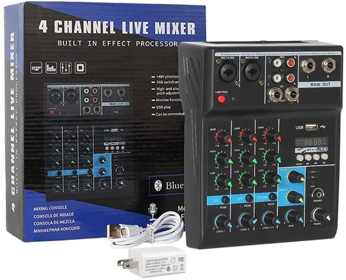 Imagen 1 de 6 de Mezclador De Audio Profesional 4 Canales Usb Bluetooth
