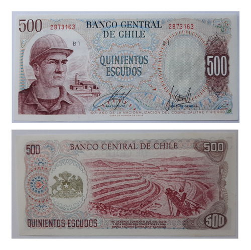 Billete Chileno De 500 Escudos Año 1971 Unc