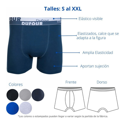 Imagen 2 de 7 de Pack X6 Dufour Boxer ALG.y Lycra C/elastico A.12024 T. S/xxl
