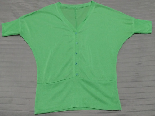 Sweater De Mujer Verde Flúor Manga Corta Talle M Escote V