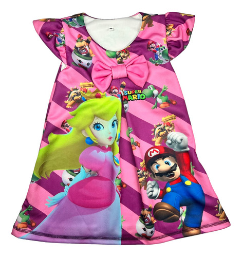 Vestido Niña Casual Batita Princesa Peach Y Mario Bros