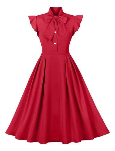 Vestido Con Cinturón Y Cintura Retro De Moda Para Mujer