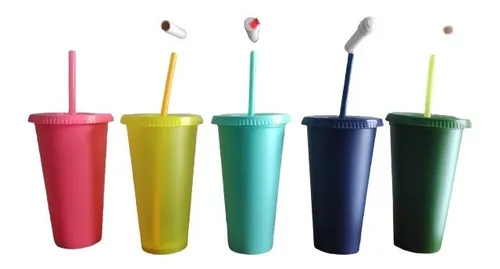 40 Vasos Reusables Con Tapa Y Popote 24oz Fosfo Fiestas Envío Gratis