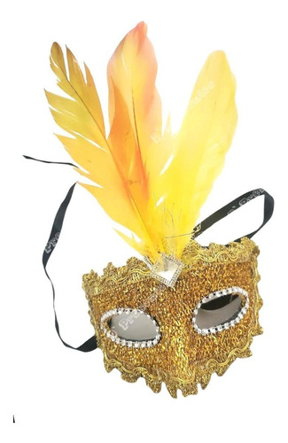 Máscara De Carnaval Veneziana  De Luxo Com Pluma E Pedra 