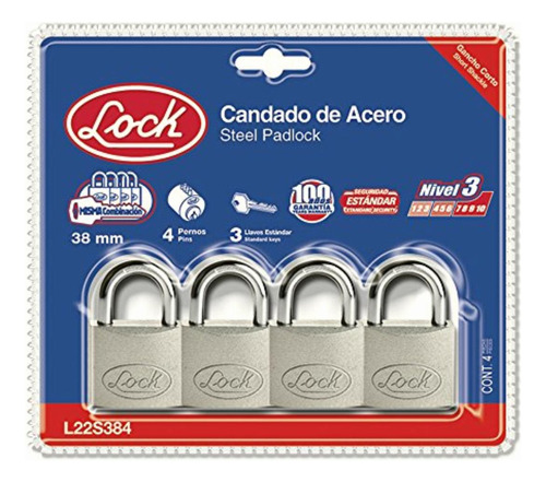 Lock L22s384 Candado De Acero Corto Llave Estándar, Cromo