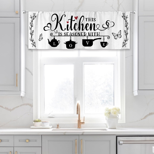 Cortinas Cocina En Blanco Y Negro 52 X 18 , Cenefa Rústica