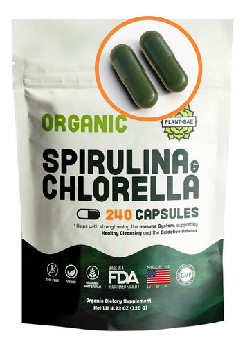 Espirulina Clorella Organica Antioxidante Inmune 240 Cap