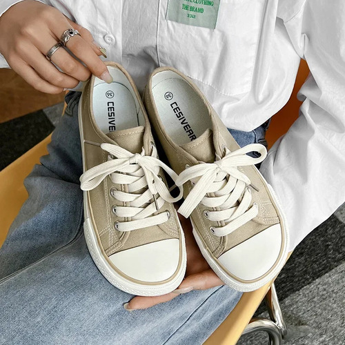 Zapatillas Casuales Transpirables De Lona Para Mujer Con Par