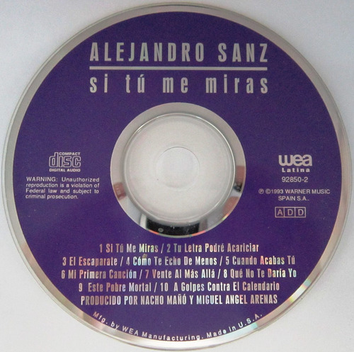 Alejandro Sanz - Si Tu Me Miras Importado Usa (Usado)