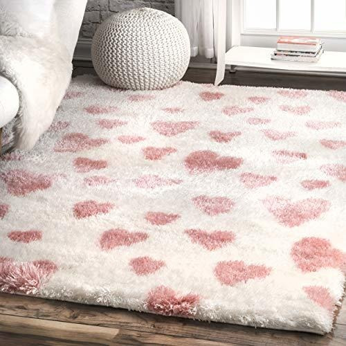 Alfombra Nuloom Olivia Heart Nursery Shag Area, 3 '3  X 5', 