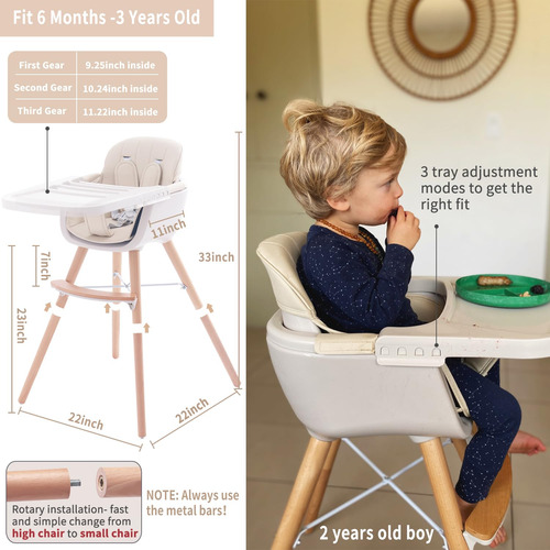 Trona Mallify, Convertible 3 En 1, De Madera Con Bandeja, Co